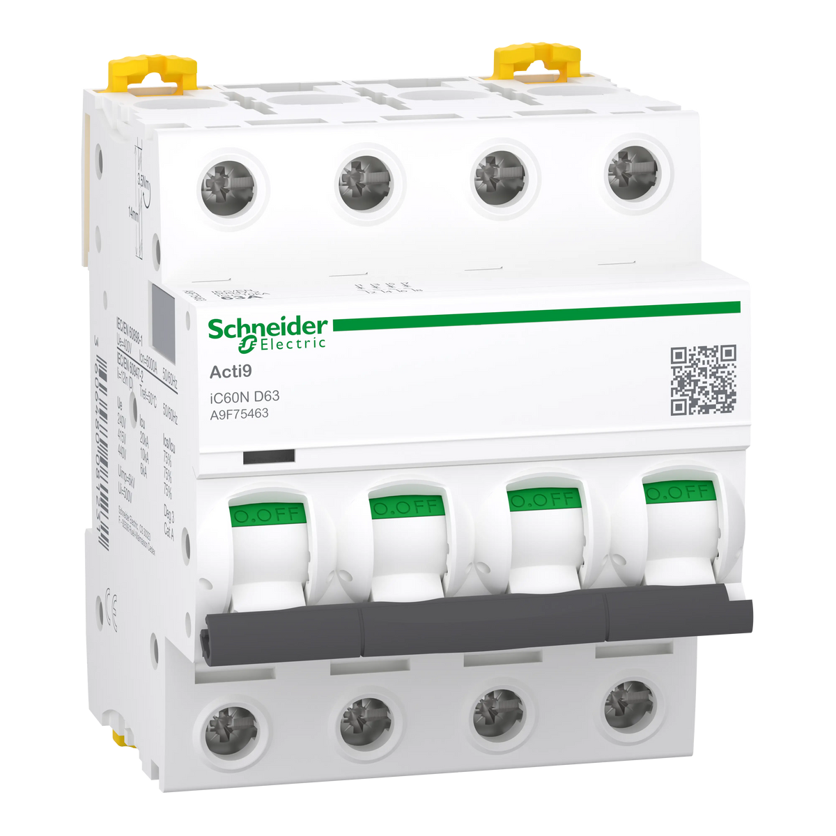 Acti9 iC60N - Disjoncteur - 4P - 63A - Courbe D - 400Vca - 6000A/10kA - SCHNEIDER ELECTRIC - A9F75463