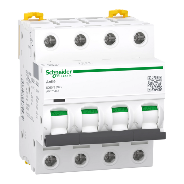 Acti9 iC60N - Disjoncteur - 4P - 63A - Courbe D - 400Vca - 6000A/10kA - SCHNEIDER ELECTRIC - A9F75463