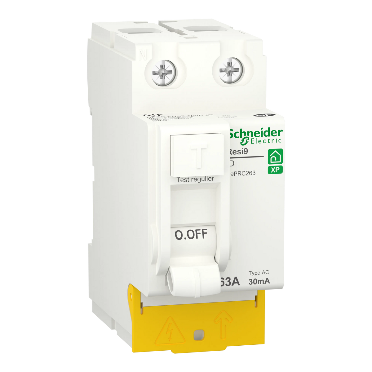 Resi9 - inter différentiel - 2P - 63A - 30mA - Type AC - peignable - alim bas - SCHNEIDER ELECTRIC - R9PRC263